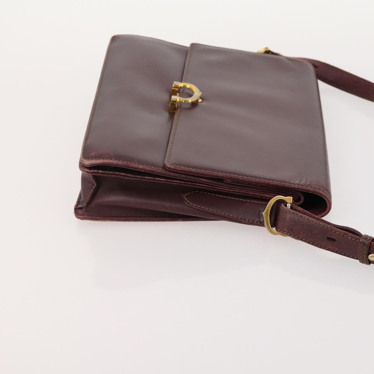 CARTIER Must Line Shoulder Bag Leather 3 Set Bordeaux Gold Auth 166800