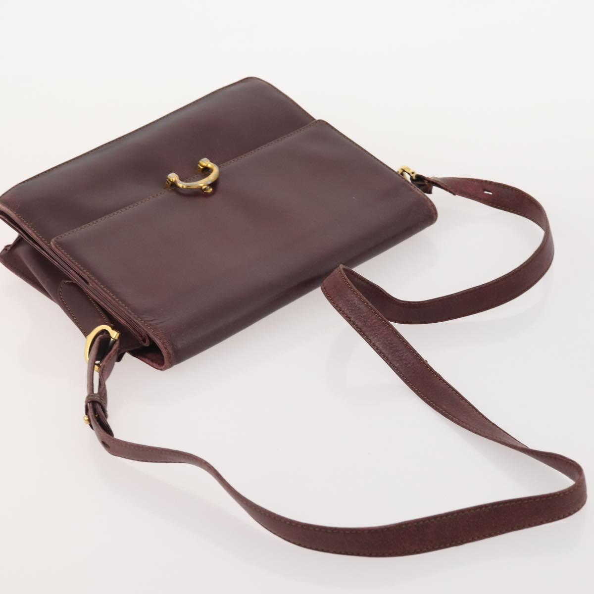 CARTIER Must Line Shoulder Bag Leather 3 Set Bordeaux Gold Auth 166800