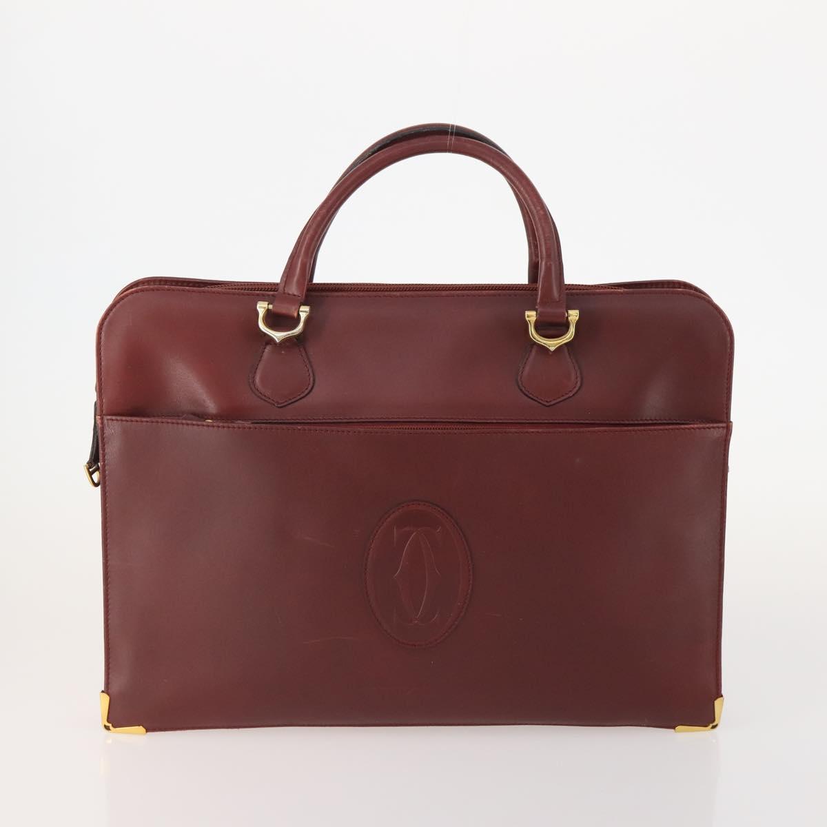 CARTIER Must Line Shoulder Bag Leather 3 Set Bordeaux Gold Auth 166800
