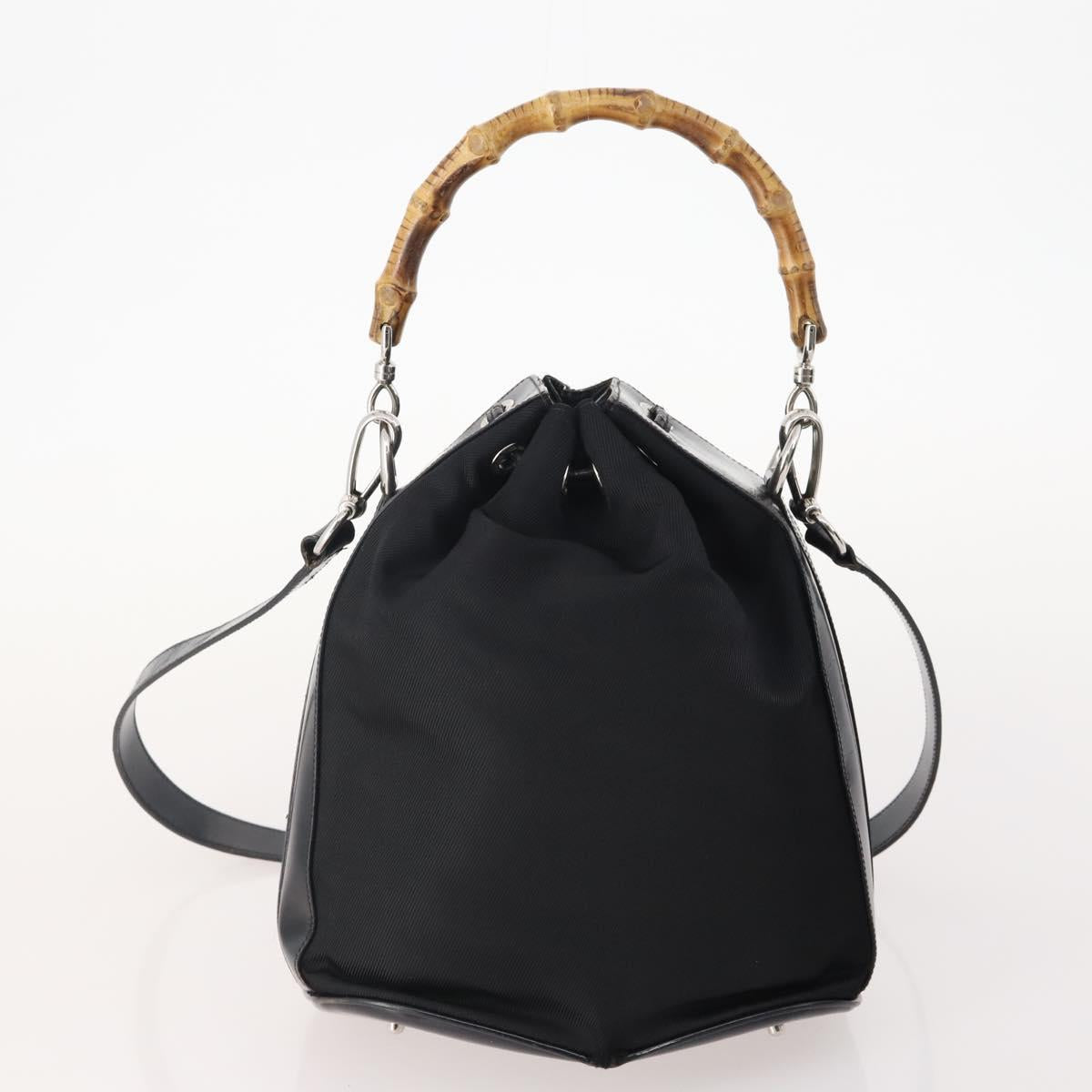 GUCCI Bamboo Hand Bag Nylon 2way 2 Set Black Auth 166802