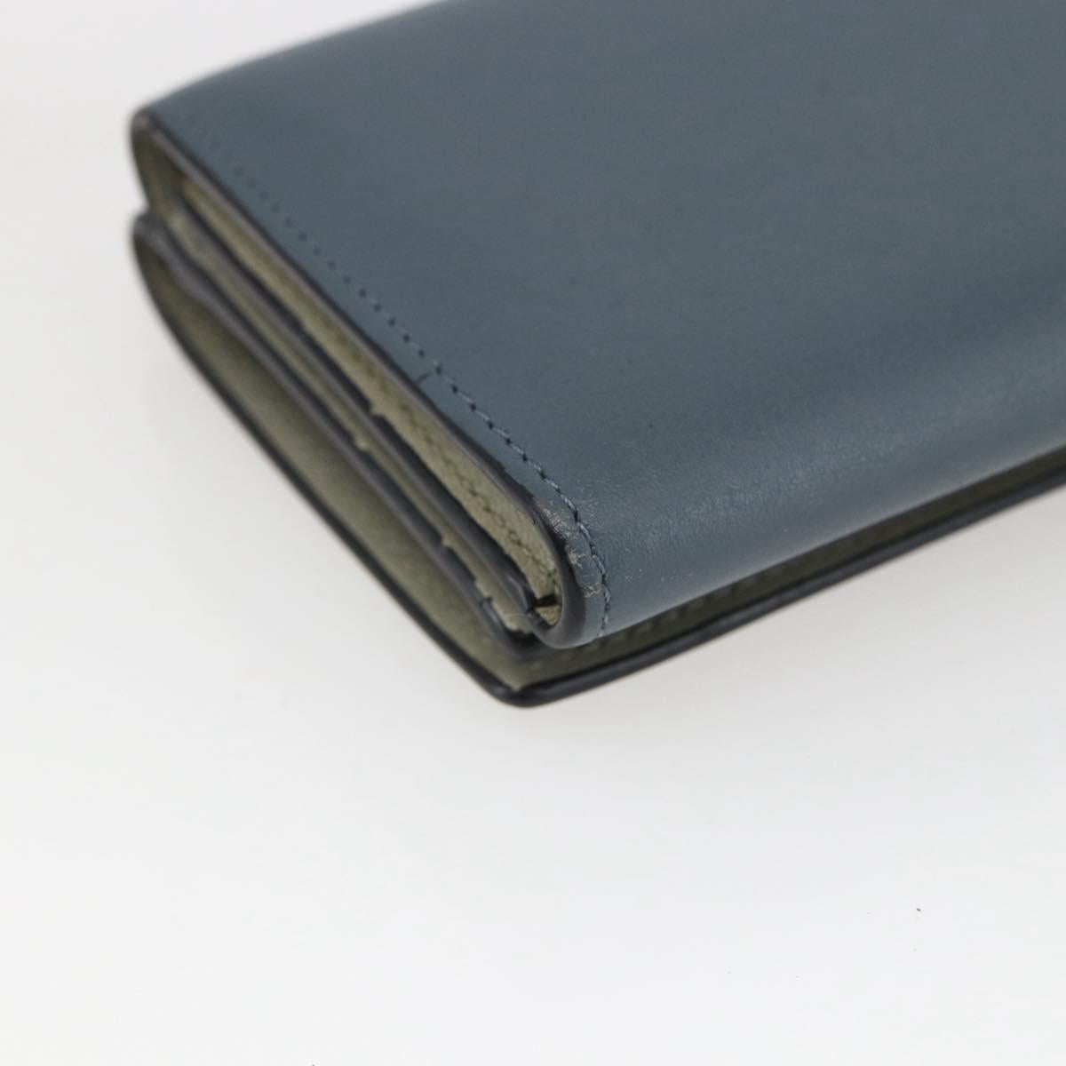 LOEWE Anagram Wallet Leather Blue Silver Auth 166820