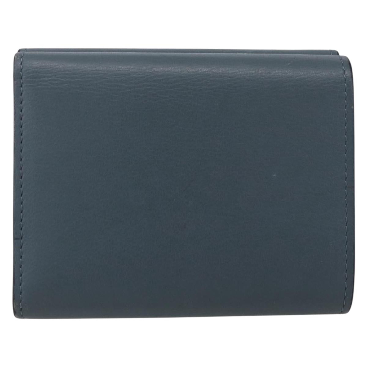 LOEWE Anagram Wallet Leather Blue Silver Auth 166820