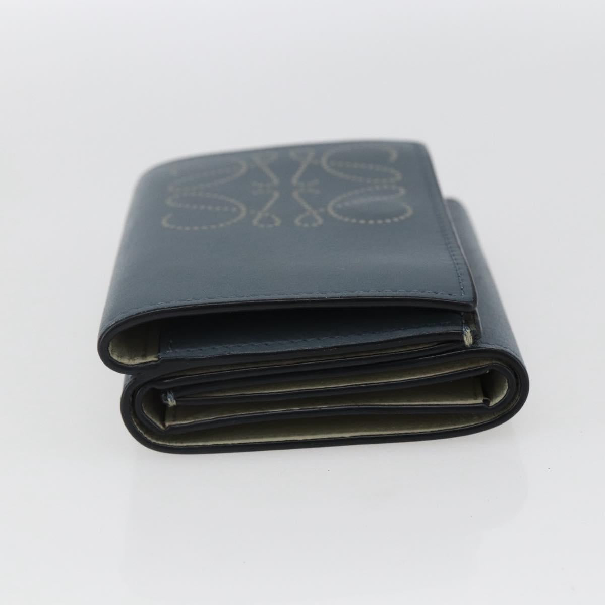 LOEWE Anagram Wallet Leather Blue Silver Auth 166820