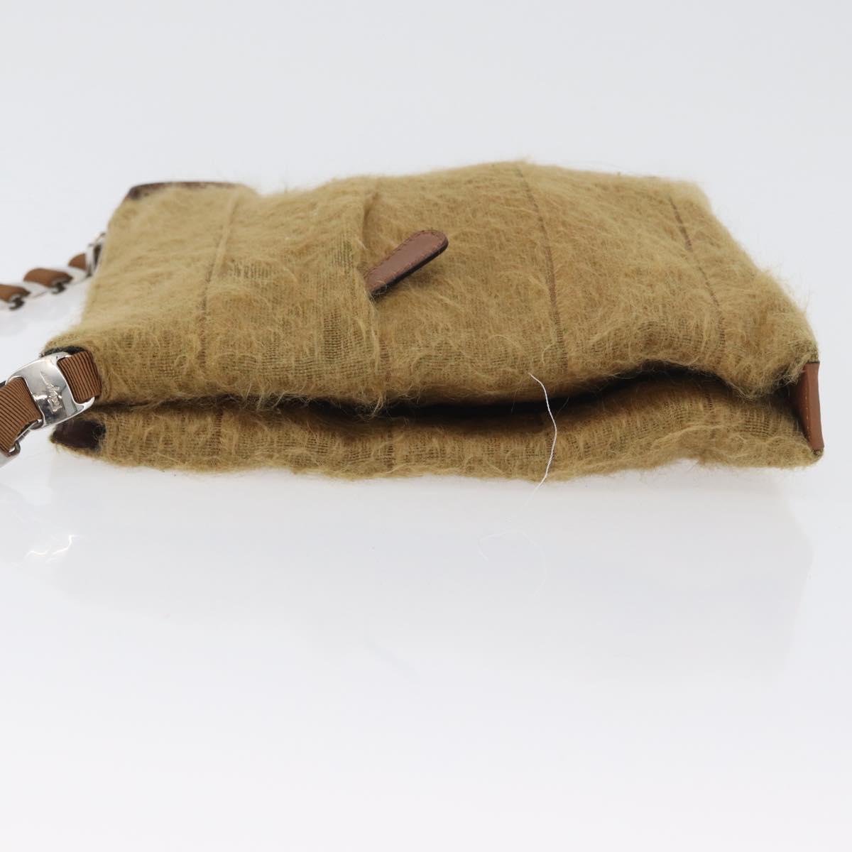 Salvatore Ferragamo Shoulder Bag Silk Cotton Khaki Silver Auth 166824