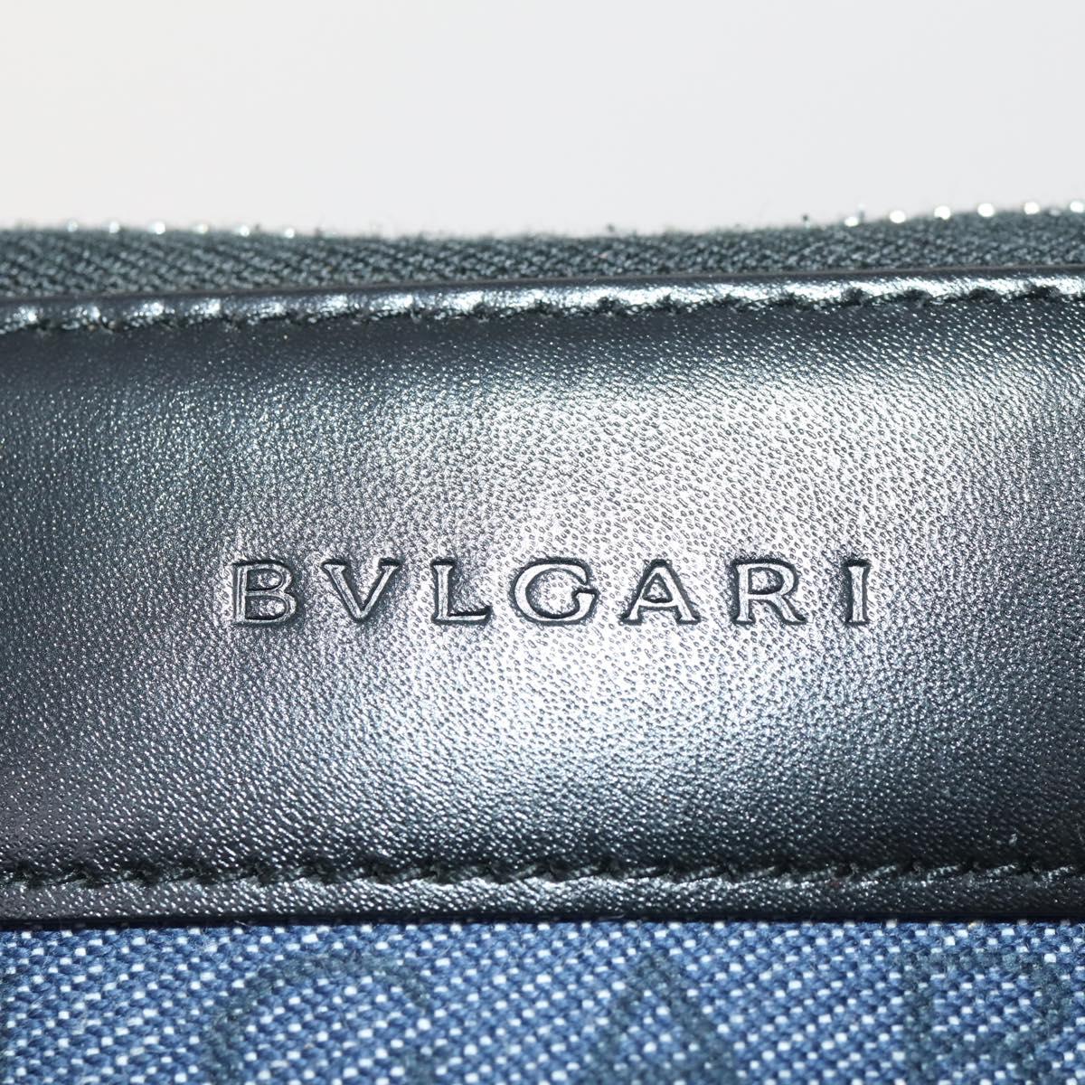 BVLGARI Shoulder Bag Denim Blue Silver Auth 166825