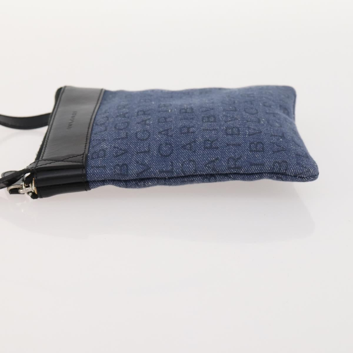 BVLGARI Shoulder Bag Denim Blue Silver Auth 166825