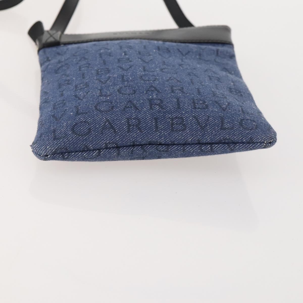 BVLGARI Shoulder Bag Denim Blue Silver Auth 166825