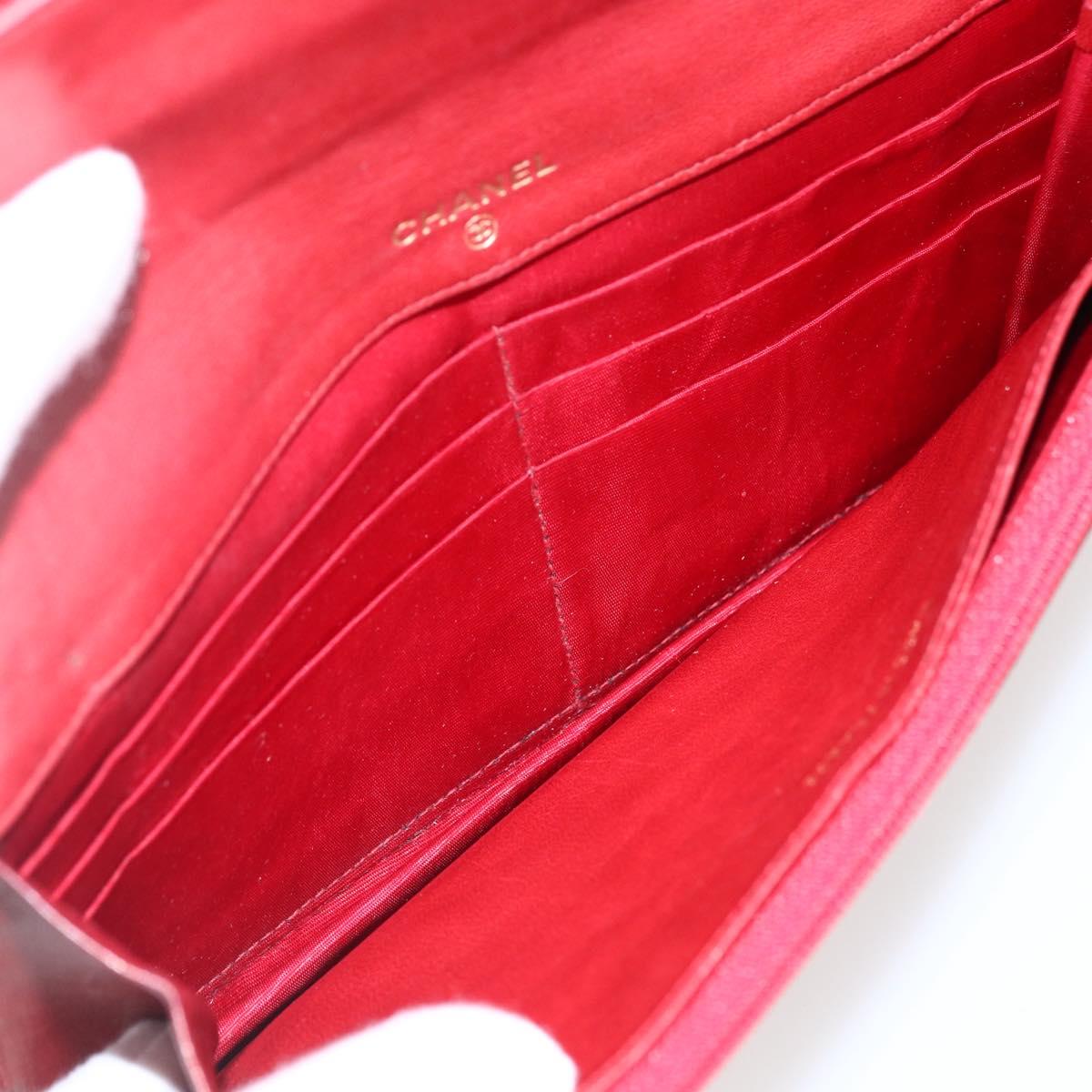 CHANEL Long Wallet Caviar Skin Red Gold CC Auth 166826