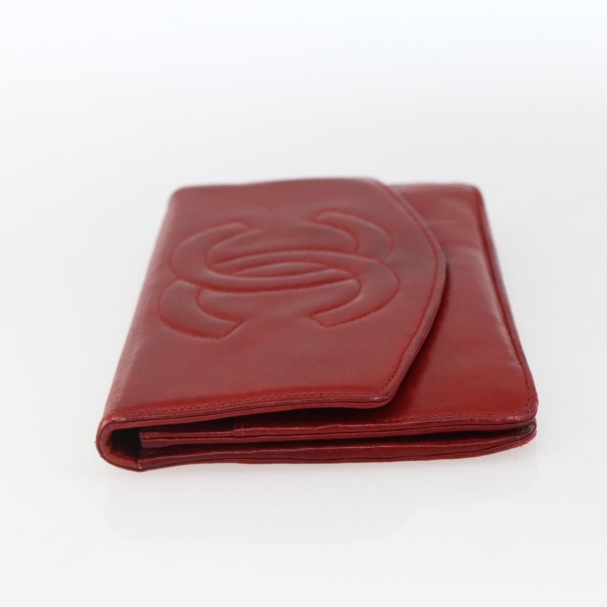 CHANEL Long Wallet Caviar Skin Red Gold CC Auth 166826