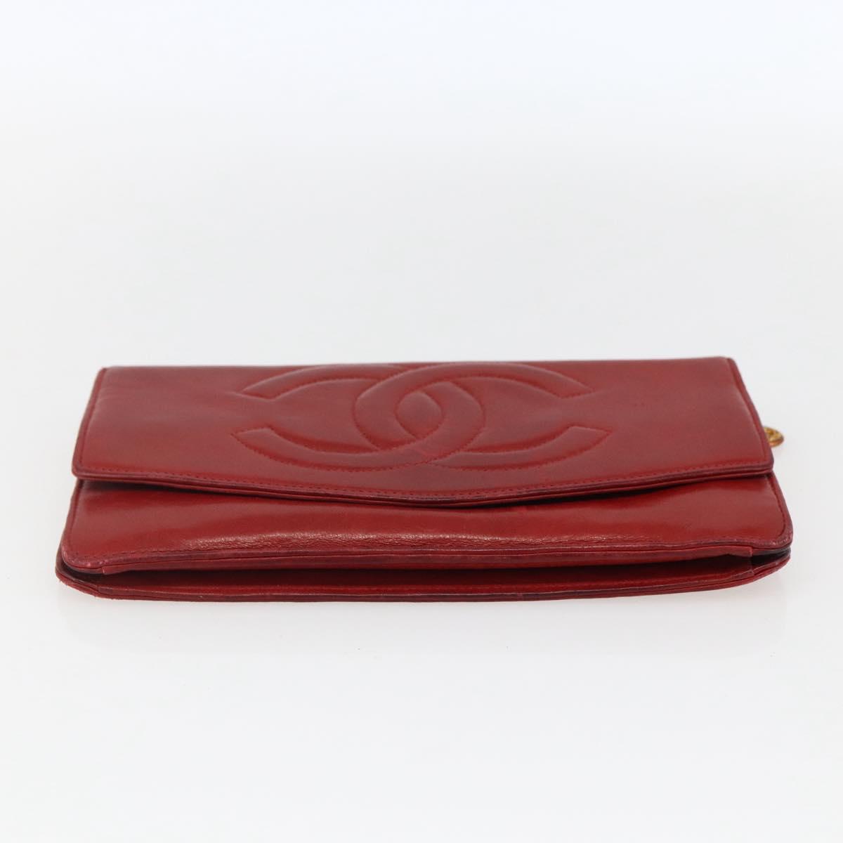 CHANEL Long Wallet Caviar Skin Red Gold CC Auth 166826