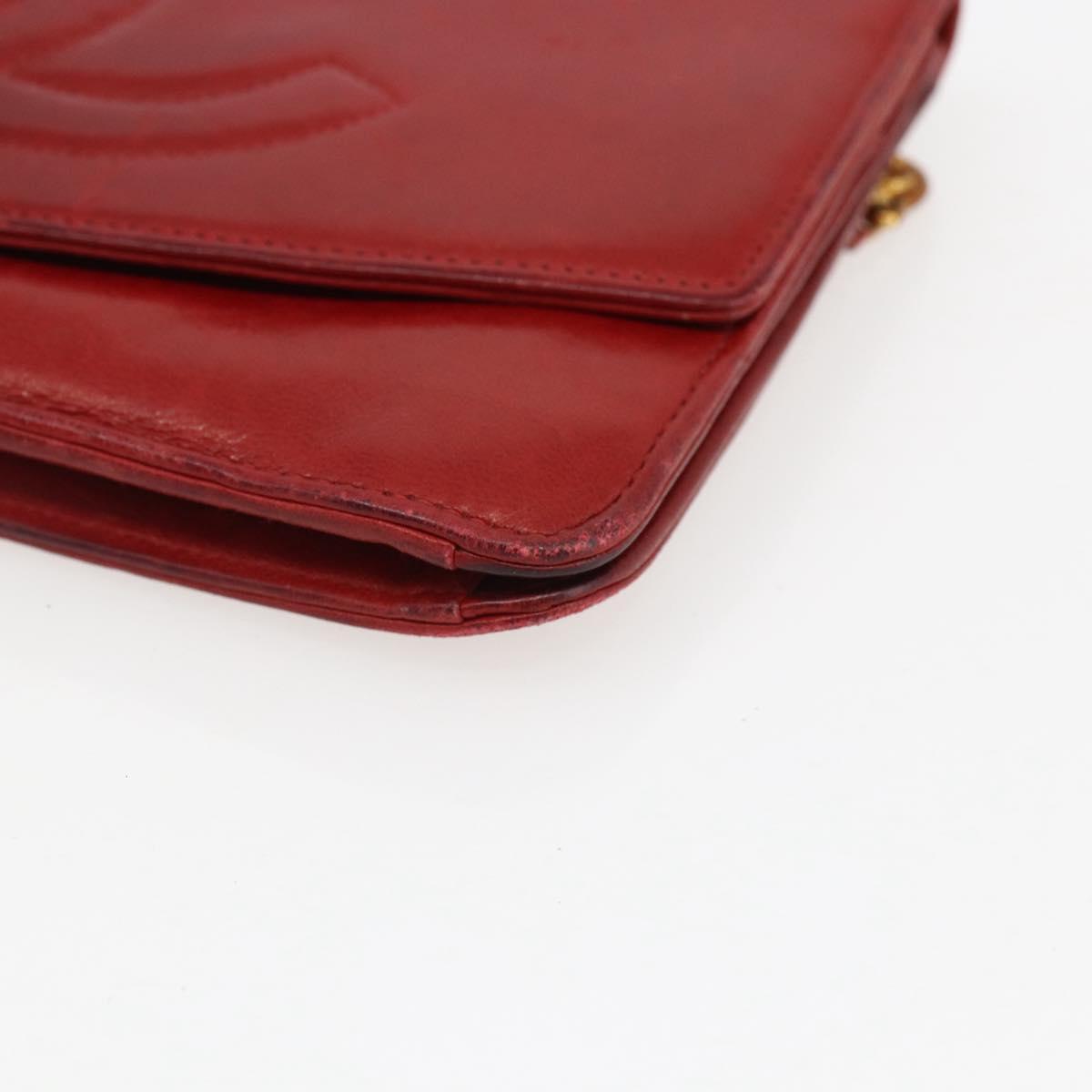CHANEL Long Wallet Caviar Skin Red Gold CC Auth 166826