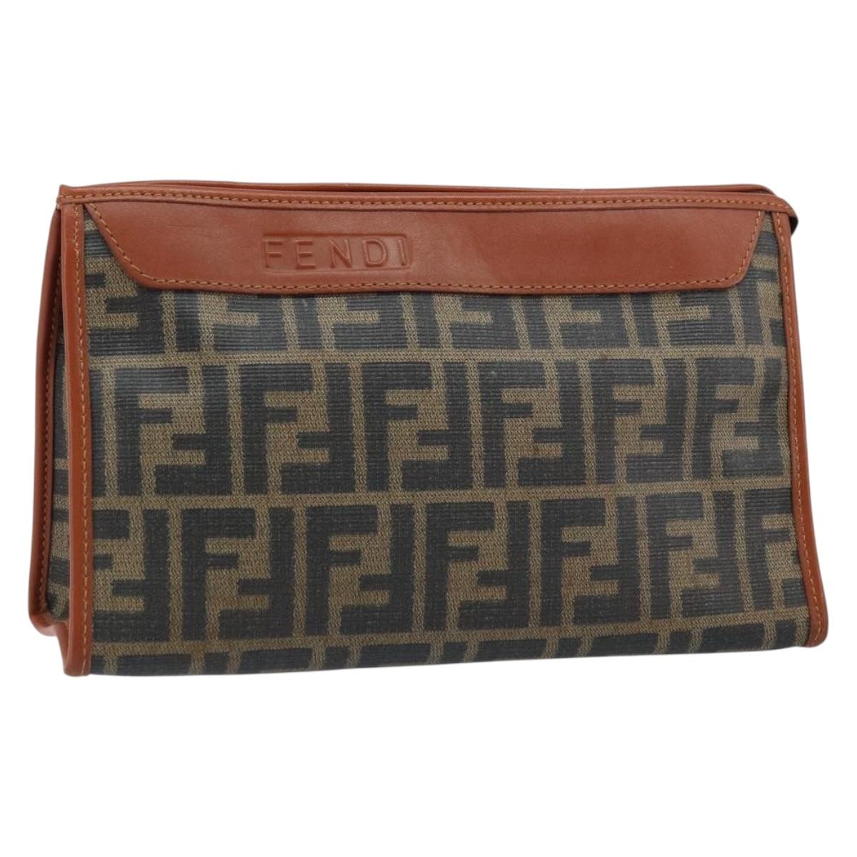 FENDI Zucca Canvas Clutch Bag Black Brown Auth 166829