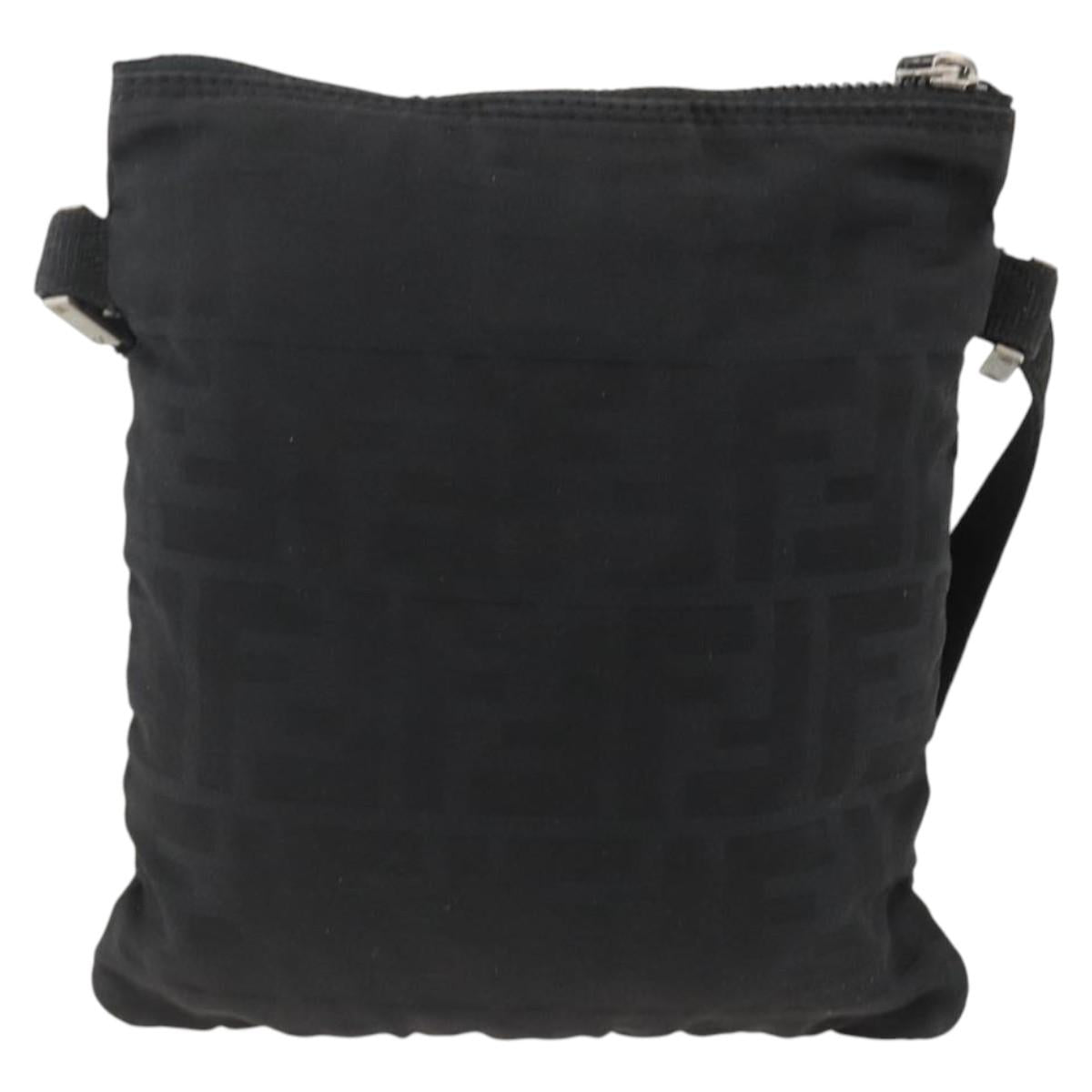 FENDI Zucca Canvas Shoulder Bag Black Silver Auth 166831