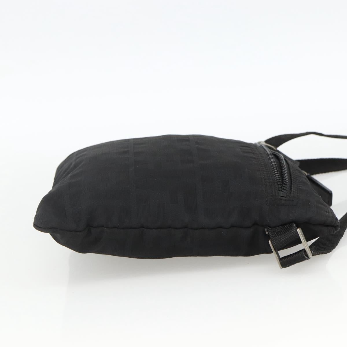 FENDI Zucca Canvas Shoulder Bag Black Silver Auth 166831