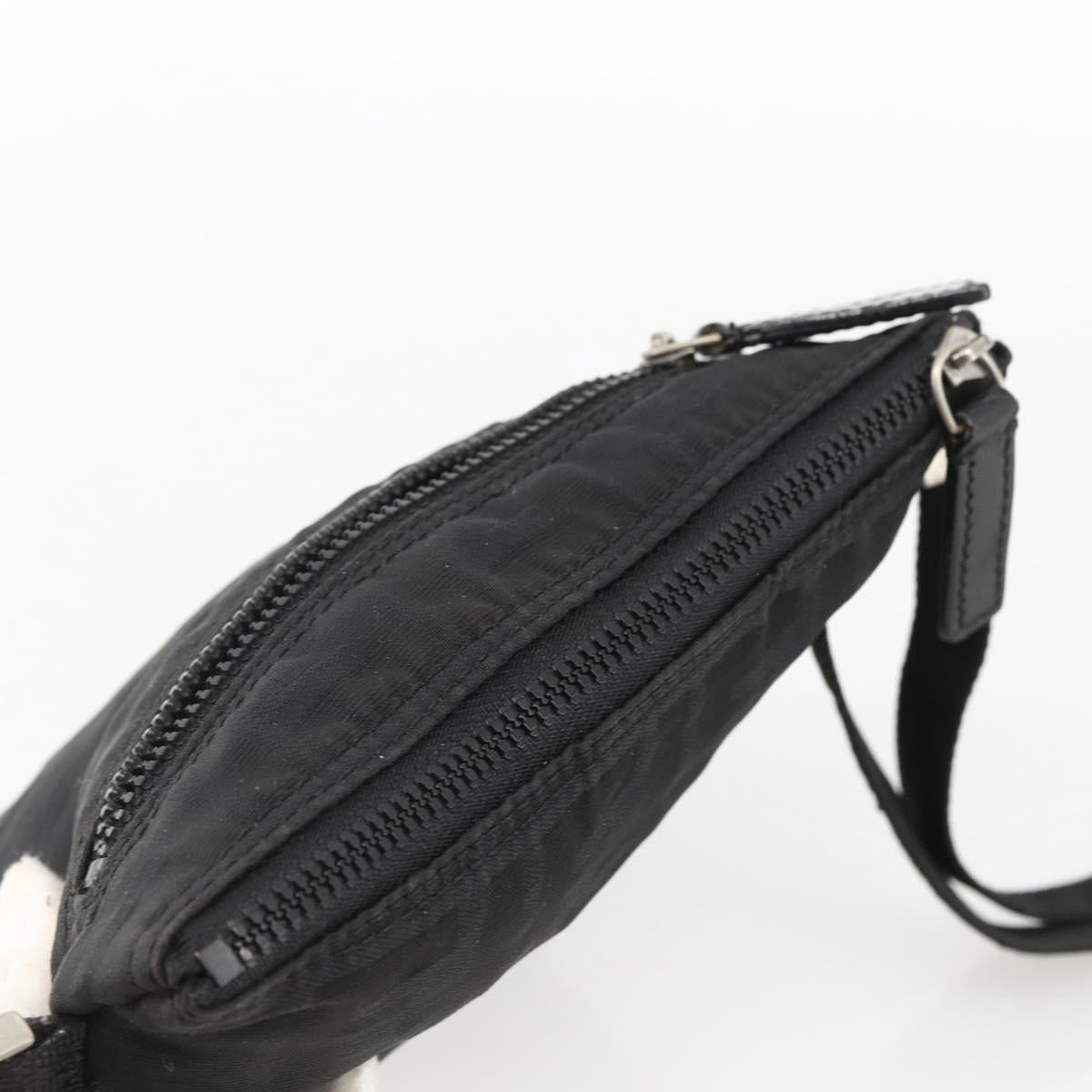 FENDI Zucca Canvas Shoulder Bag Black Silver Auth 166831