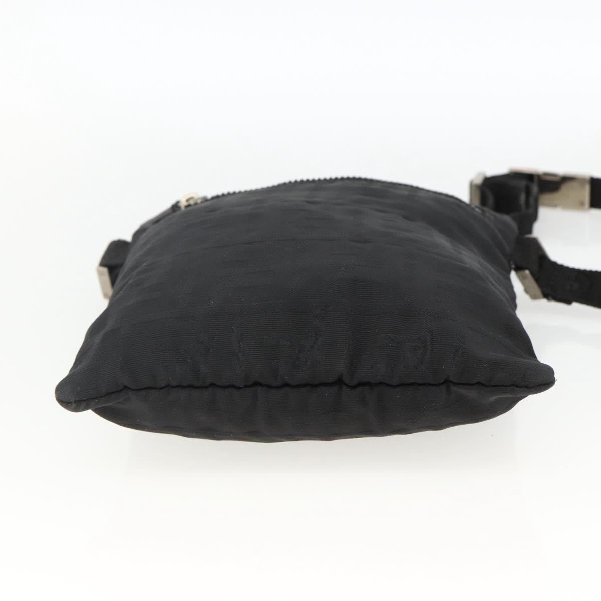 FENDI Zucca Canvas Shoulder Bag Black Silver Auth 166831