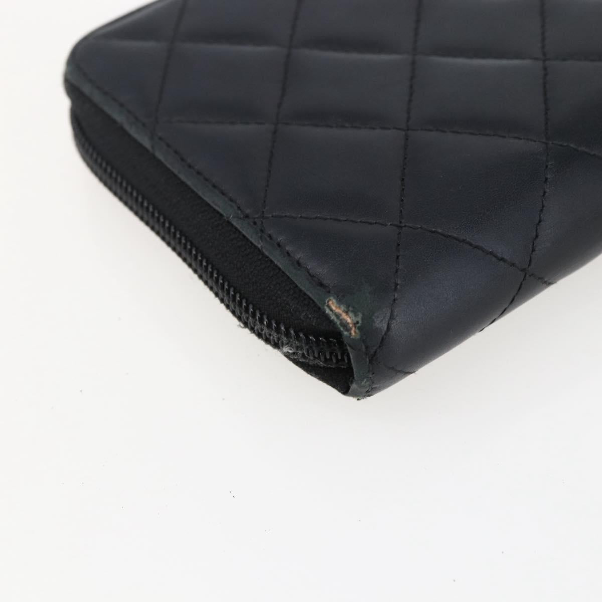 CHANEL Cambon Line Wallet Leather Black Silver CC Auth 166835