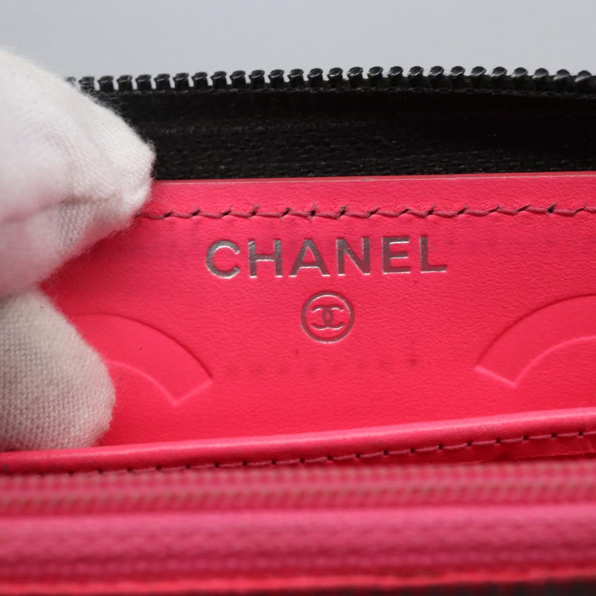 CHANEL Cambon Line Wallet Leather Black Silver CC Auth 166835