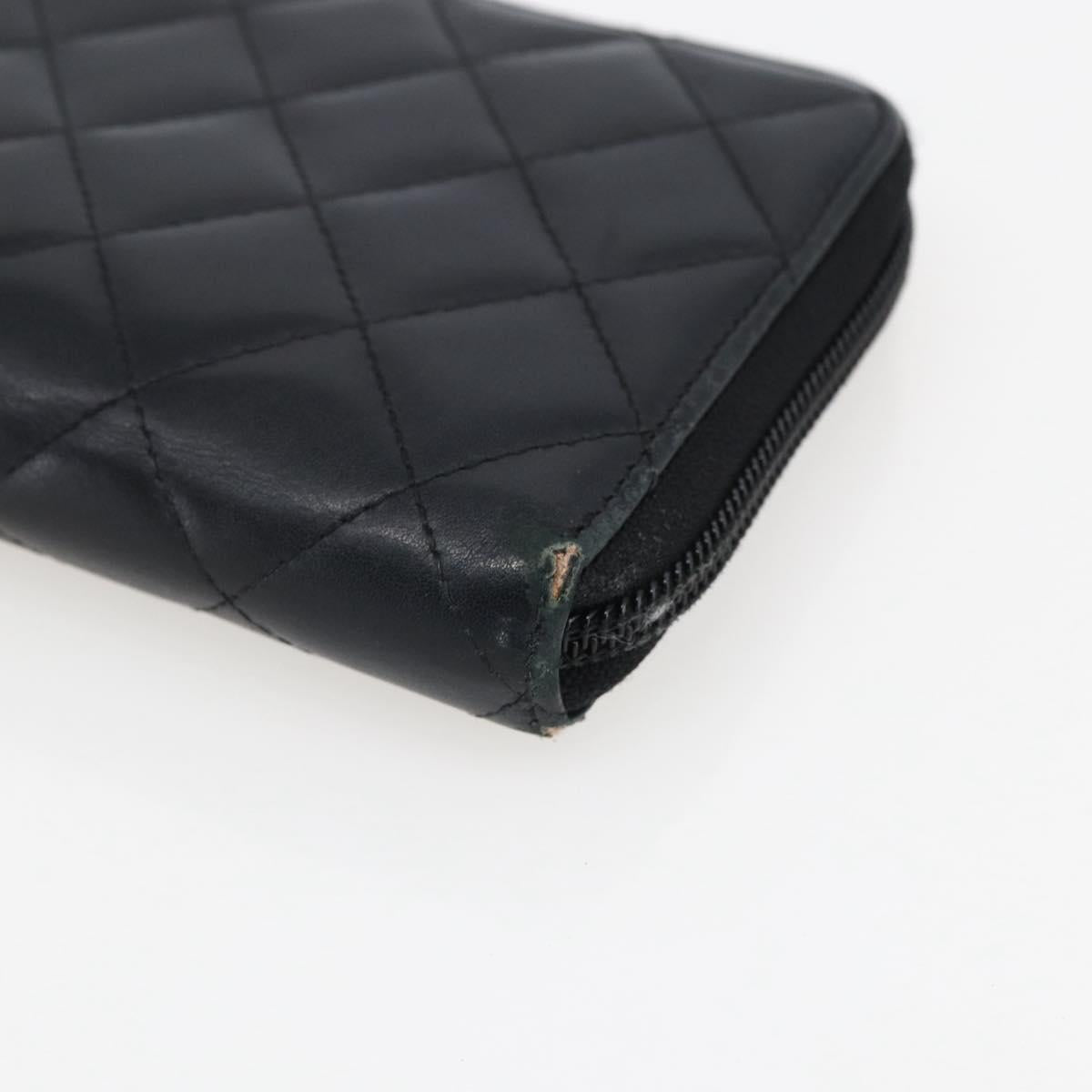 CHANEL Cambon Line Wallet Leather Black Silver CC Auth 166835