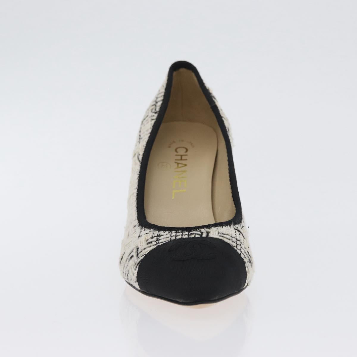 CHANEL Pumps High Heels Tweed 35 Black White CC Auth 166839M