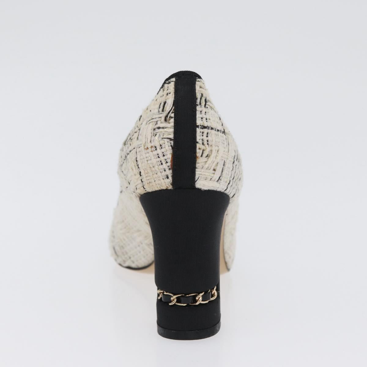 CHANEL Pumps High Heels Tweed 35 Black White CC Auth 166839M