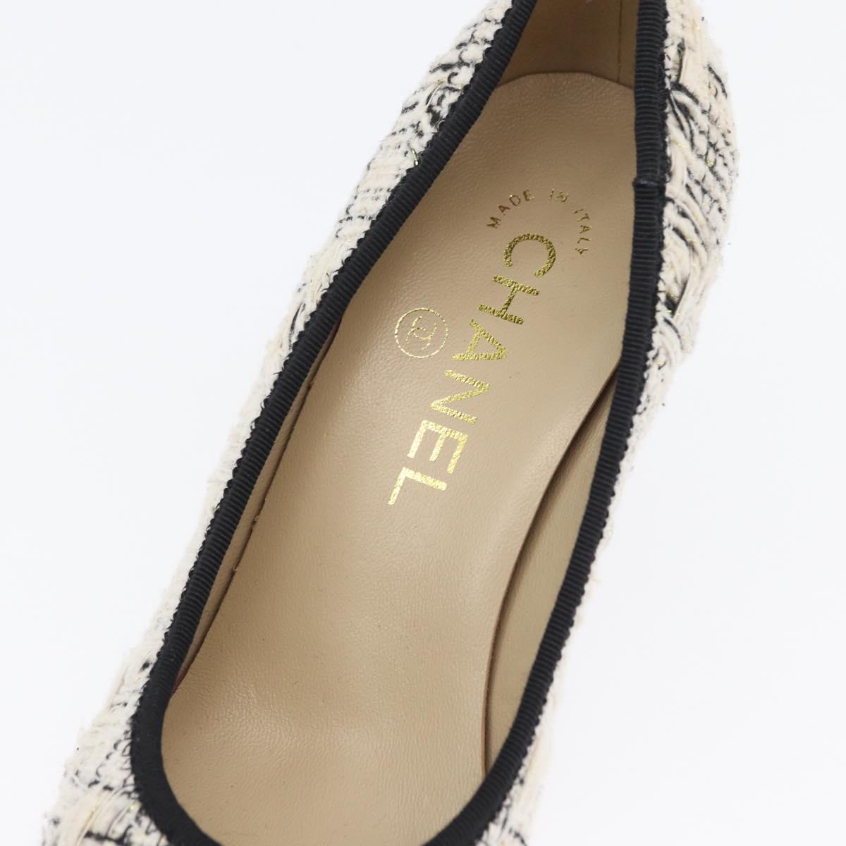 CHANEL Pumps High Heels Tweed 35 Black White CC Auth 166839M