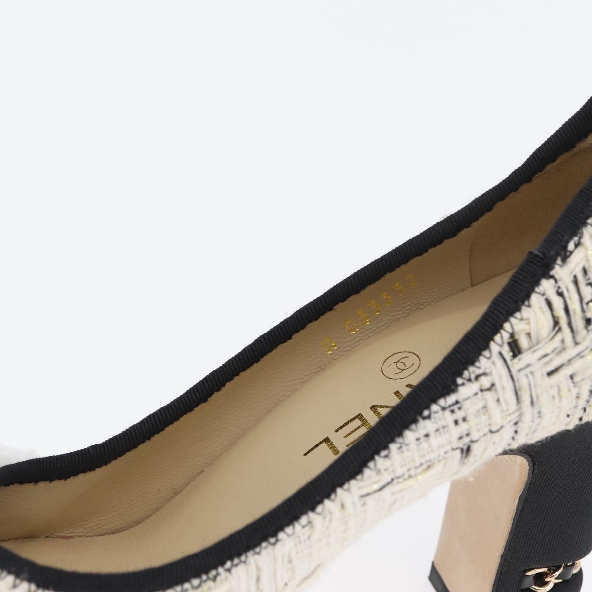 CHANEL Pumps High Heels Tweed 35 Black White CC Auth 166839M