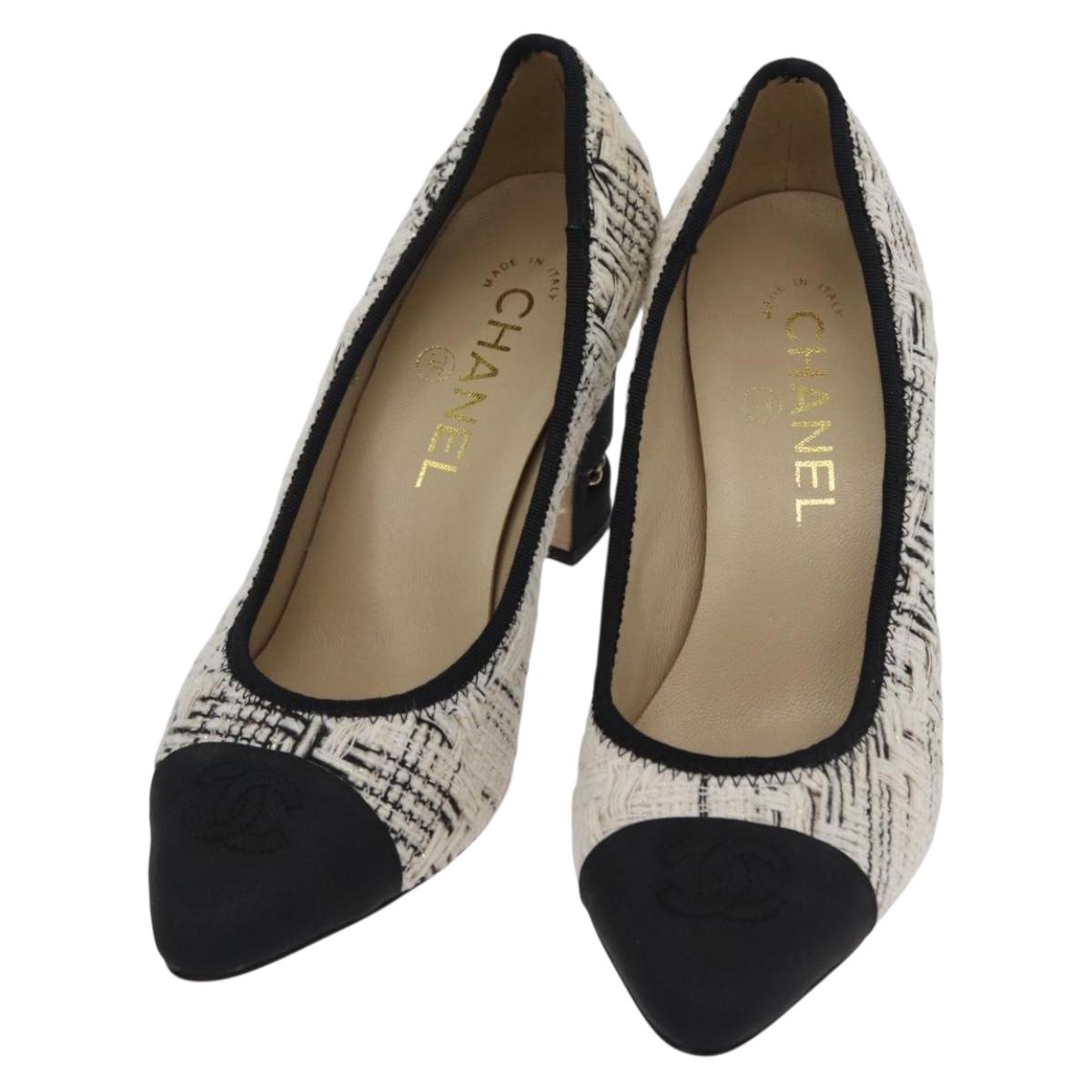 CHANEL Pumps High Heels Tweed 35 Black White CC Auth 166839M
