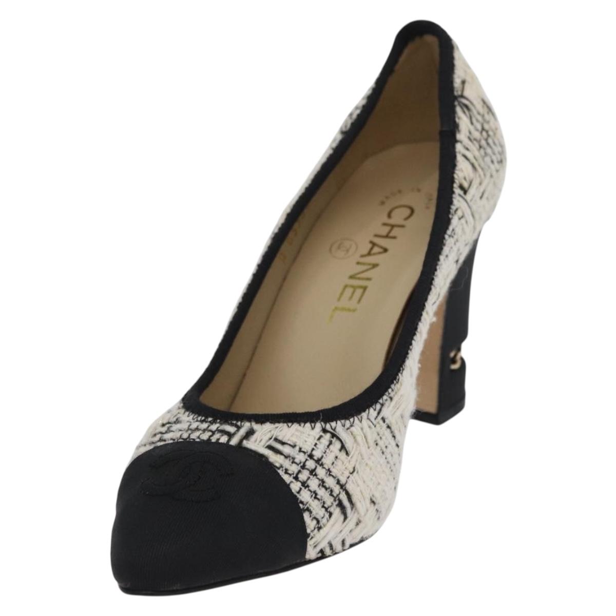CHANEL Pumps High Heels Tweed 35 Black White CC Auth 166839M