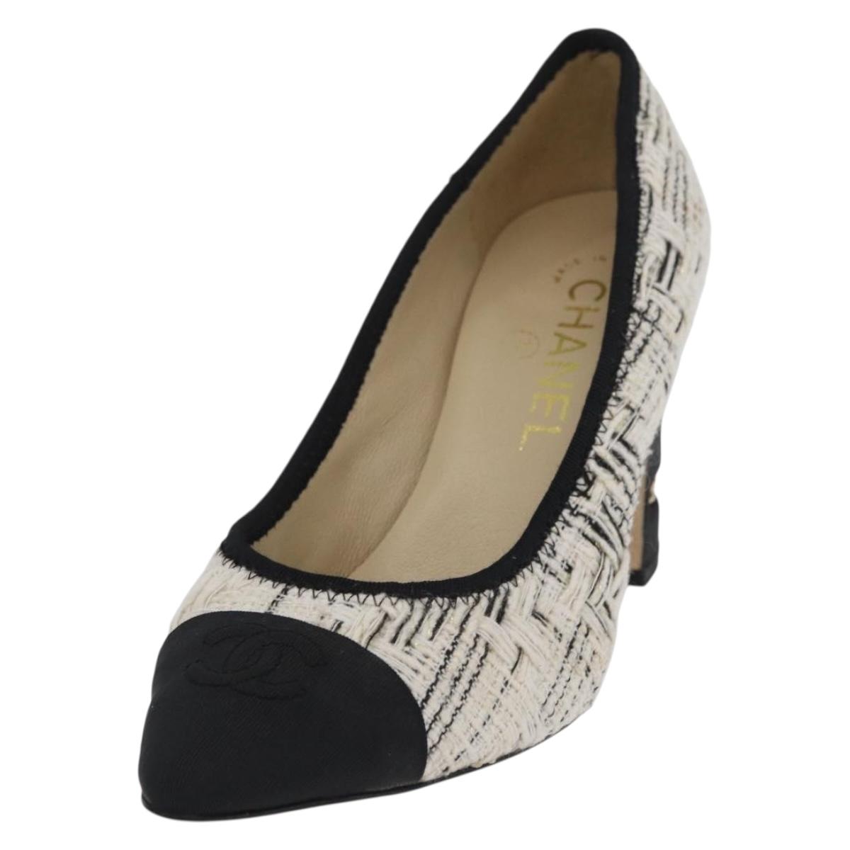 CHANEL Pumps High Heels Tweed 35 Black White CC Auth 166839M