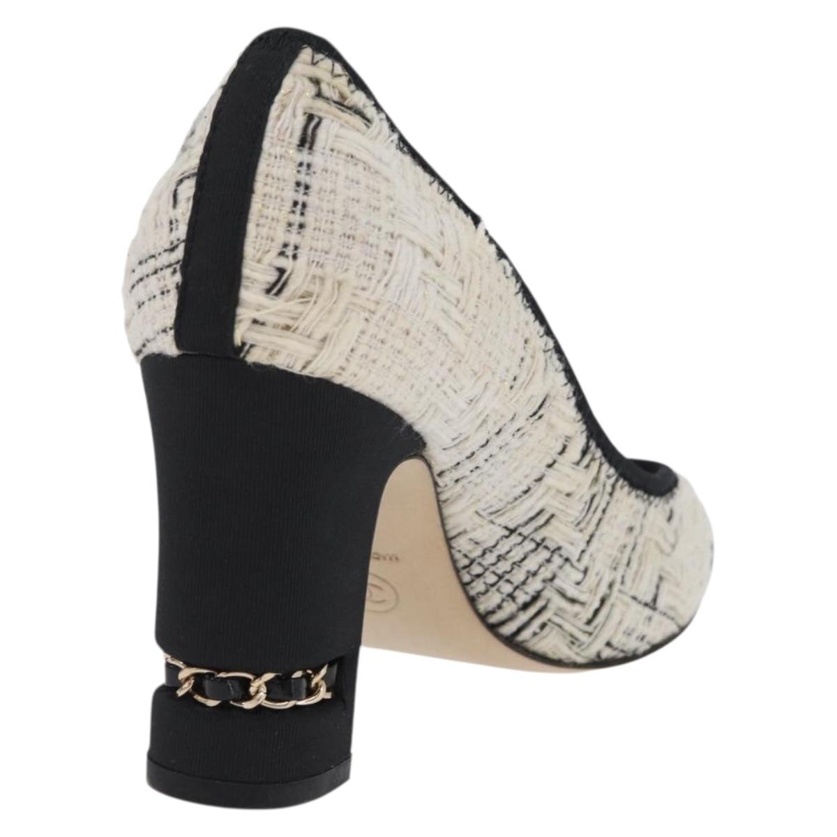 CHANEL Pumps High Heels Tweed 35 Black White CC Auth 166839M