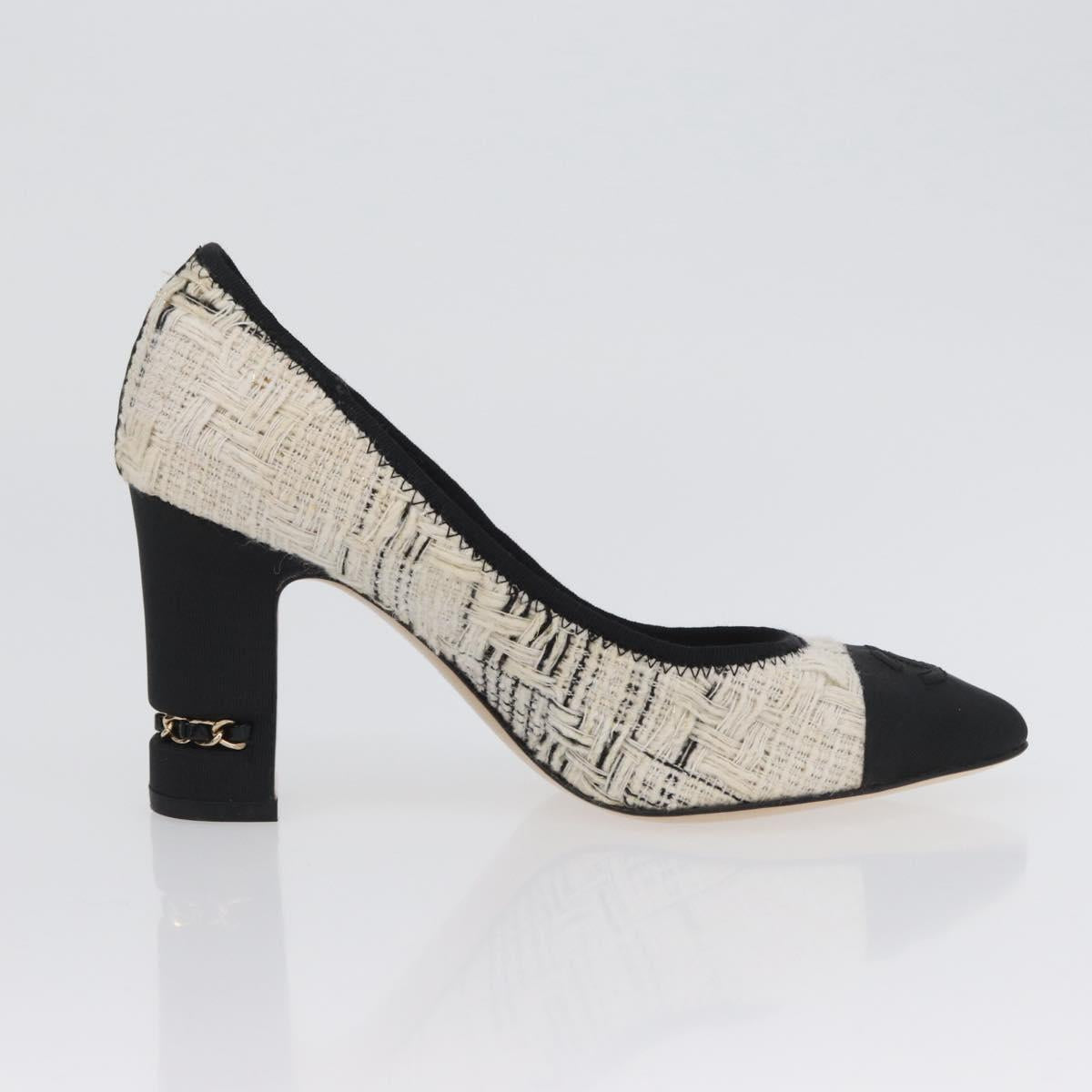 CHANEL Pumps High Heels Tweed 35 Black White CC Auth 166839M