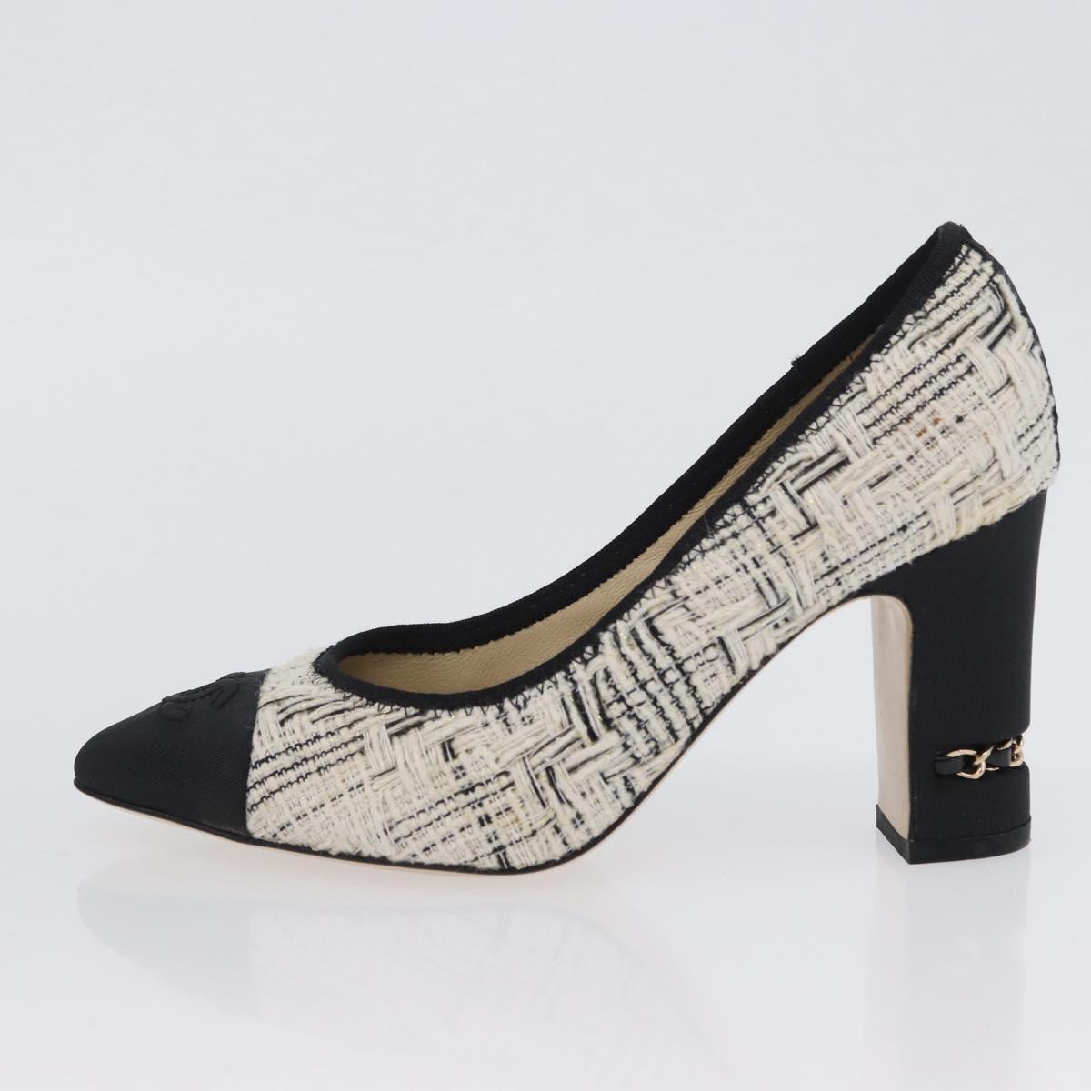 CHANEL Pumps High Heels Tweed 35 Black White CC Auth 166839M