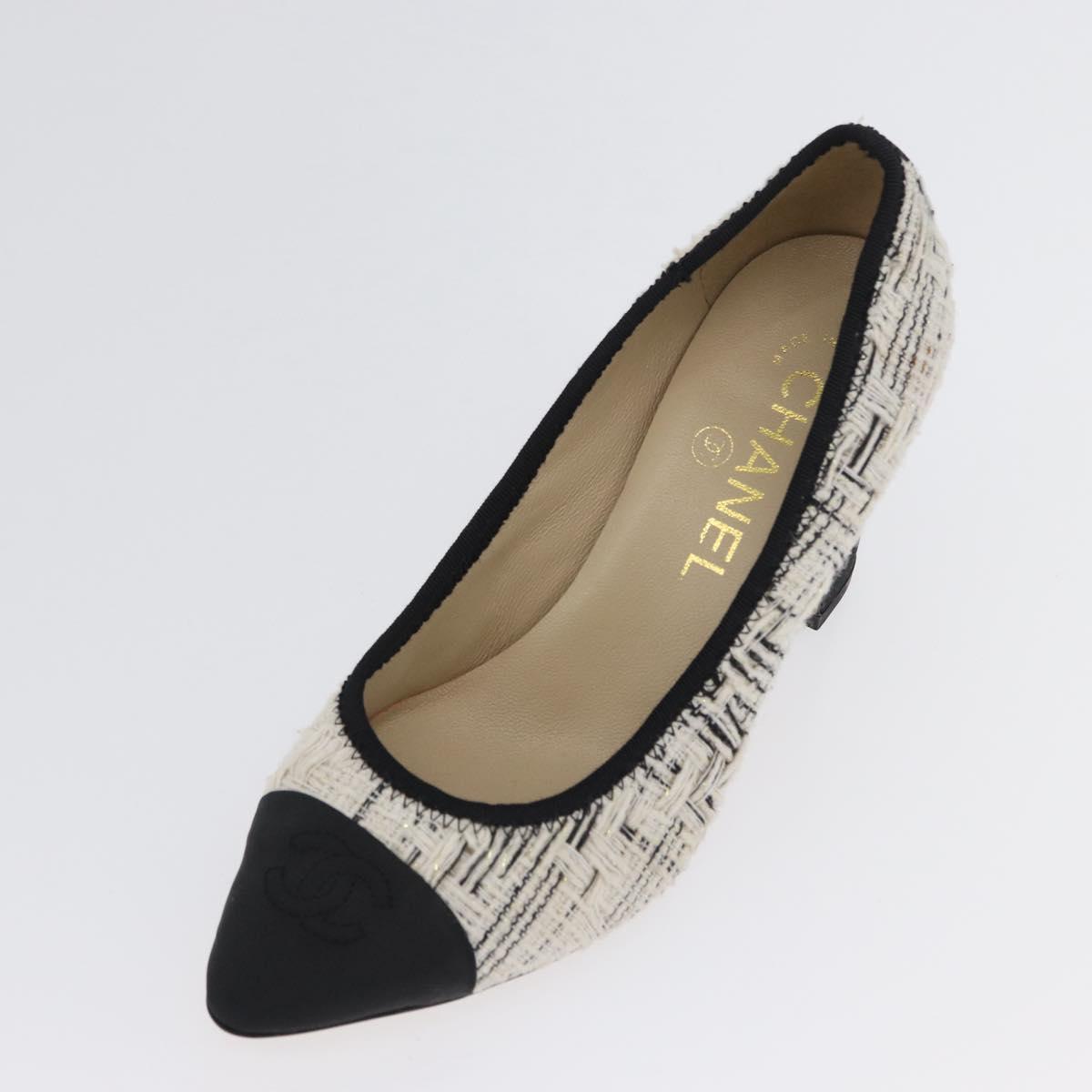 CHANEL Pumps High Heels Tweed 35 Black White CC Auth 166839M