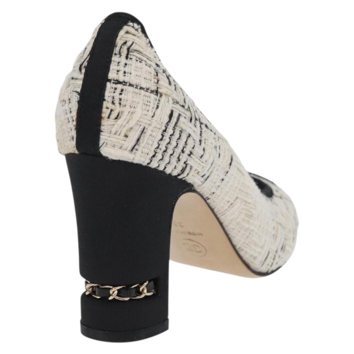 CHANEL Pumps High Heels Tweed 35 Black White CC Auth 166839M