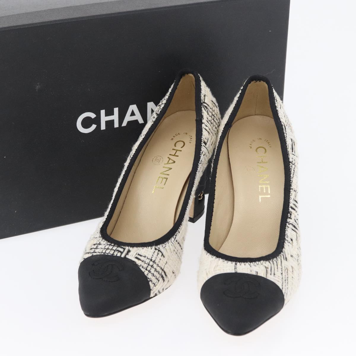 CHANEL Pumps High Heels Tweed 35 Black White CC Auth 166839M
