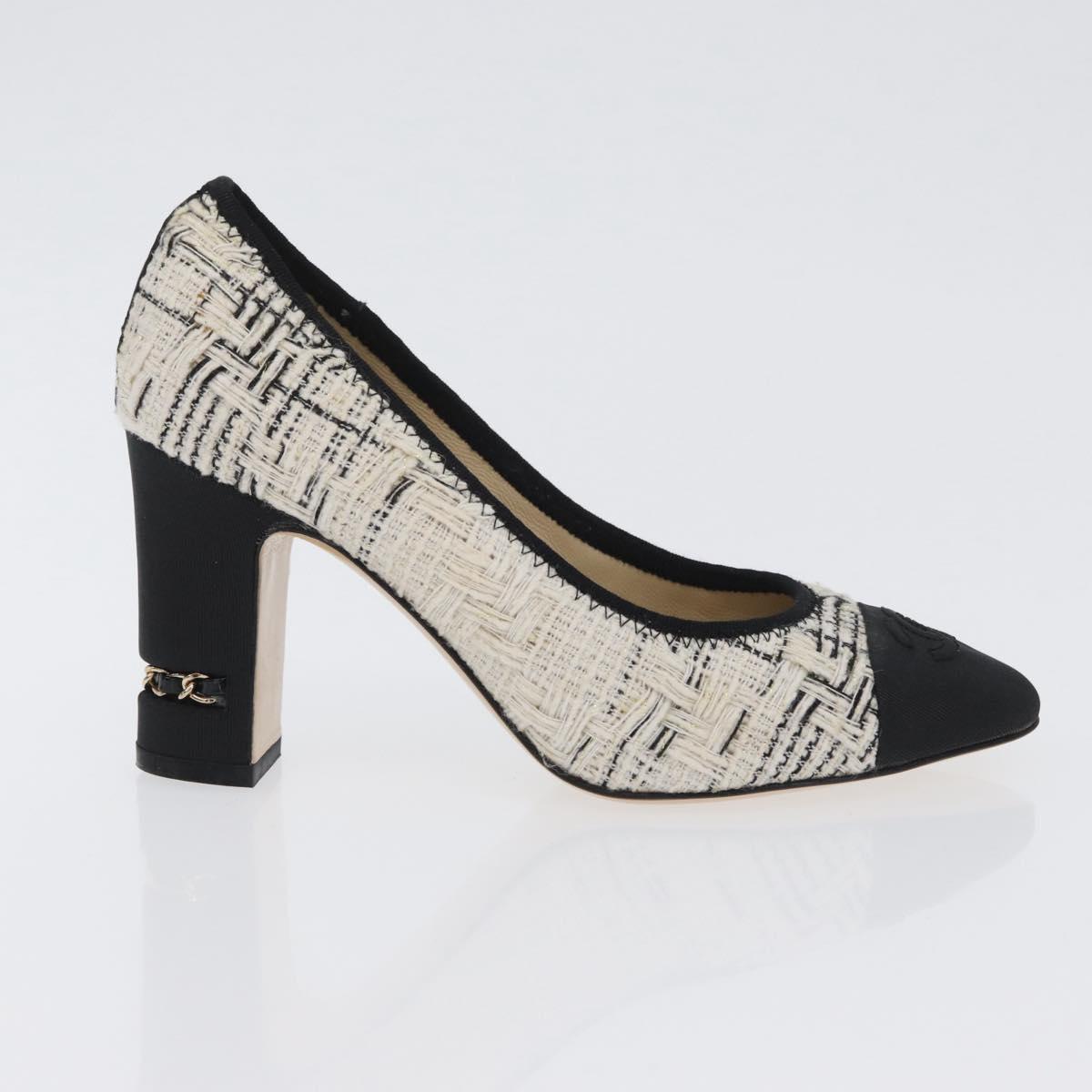 CHANEL Pumps High Heels Tweed 35 Black White CC Auth 166839M