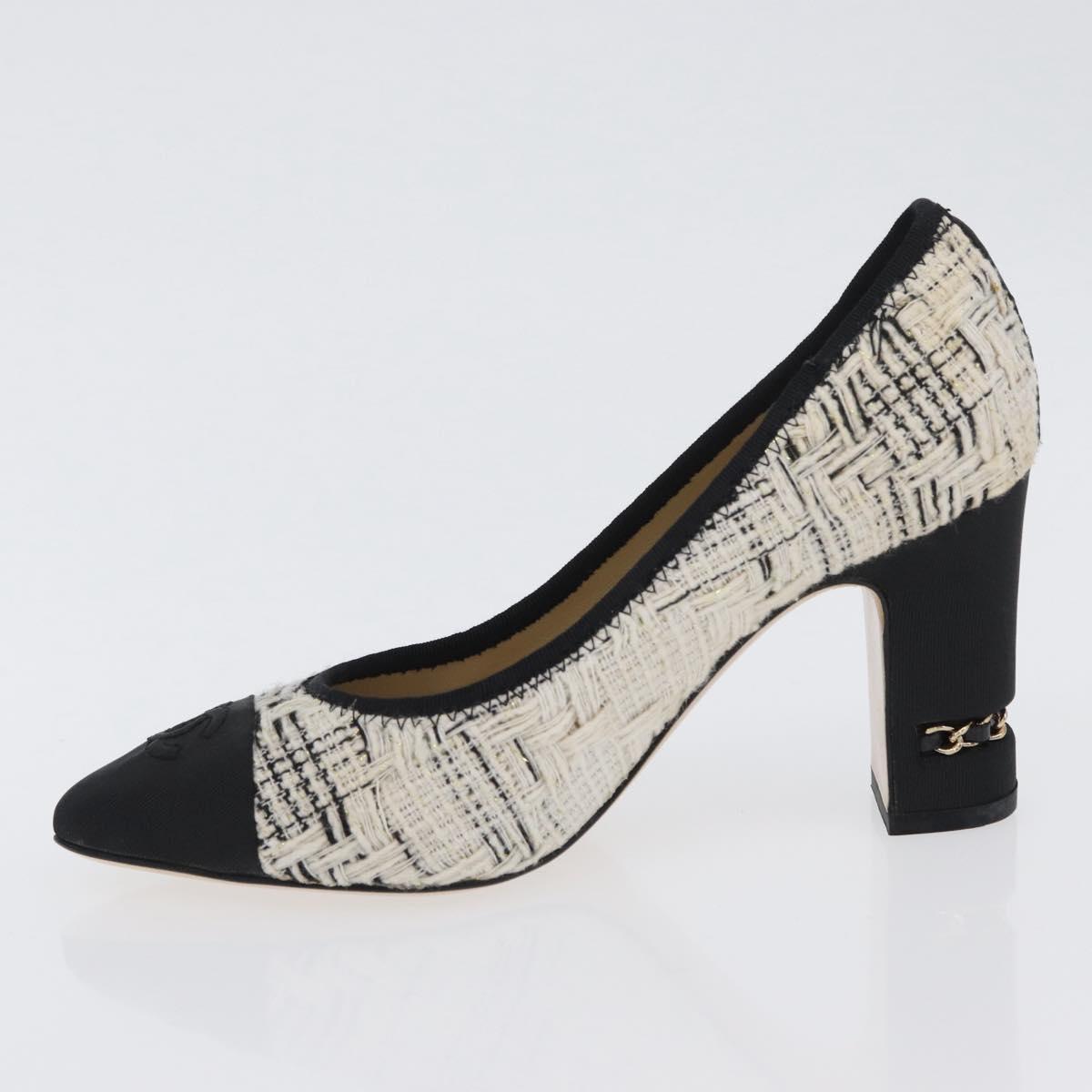 CHANEL Pumps High Heels Tweed 35 Black White CC Auth 166839M