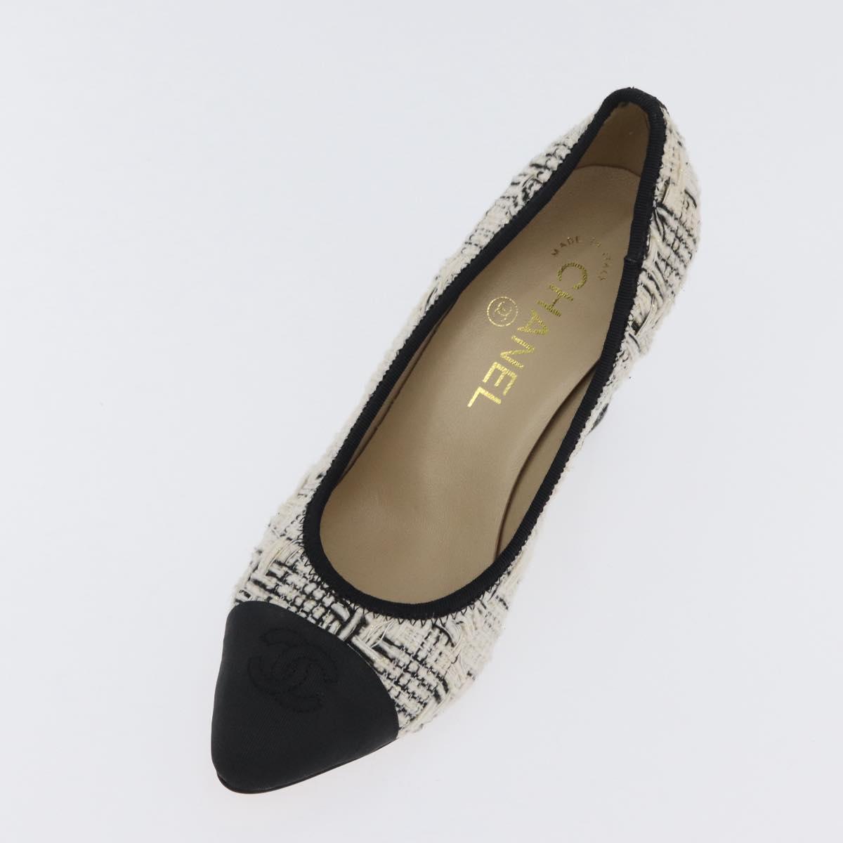 CHANEL Pumps High Heels Tweed 35 Black White CC Auth 166839M