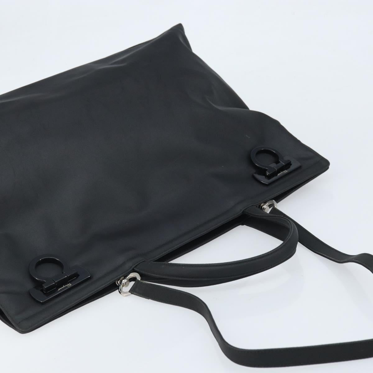 Salvatore Ferragamo Gancini Hand Bag Nylon 2way Black Silver Auth 166849