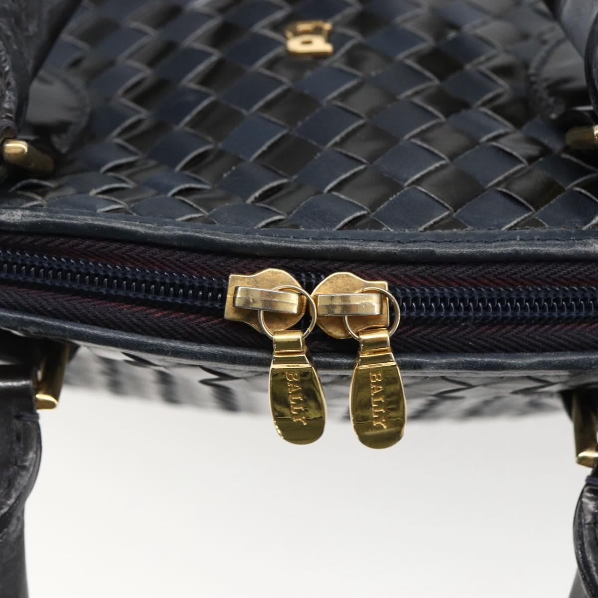BALLY Hand Bag Leather Black Gold Auth 166850