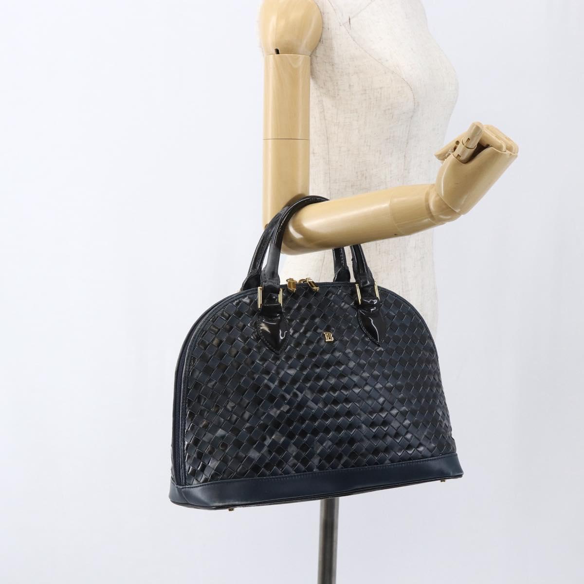 BALLY Hand Bag Leather Black Gold Auth 166850