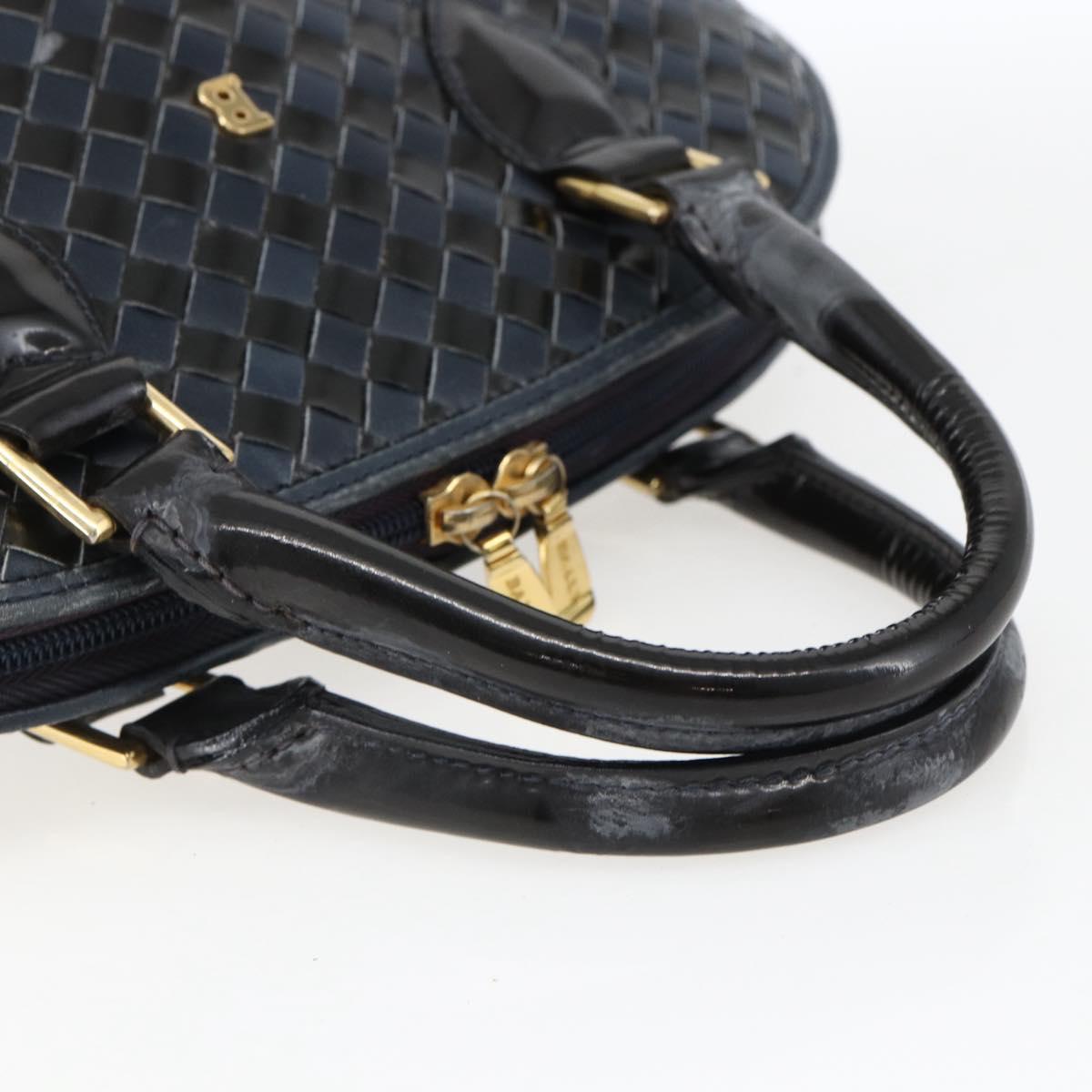 BALLY Hand Bag Leather Black Gold Auth 166850