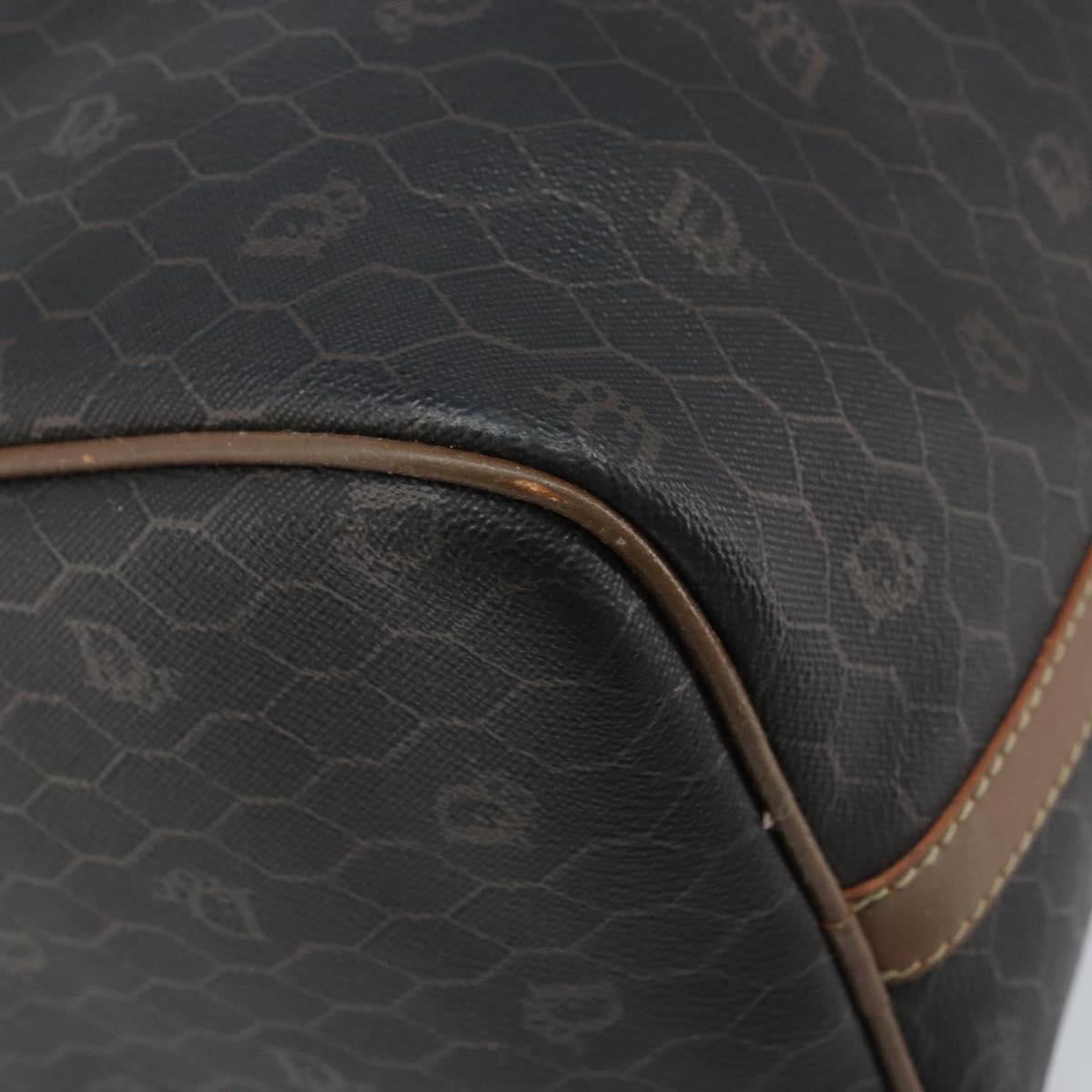 Christian Dior Honeycomb Canvas Hand Bag PVC Black Gold Auth 166851