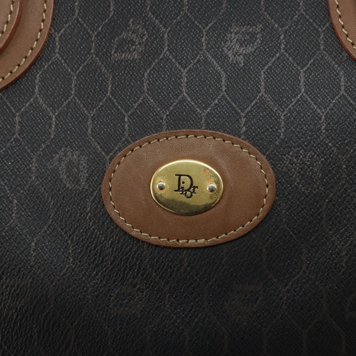 Christian Dior Honeycomb Canvas Hand Bag PVC Black Gold Auth 166851