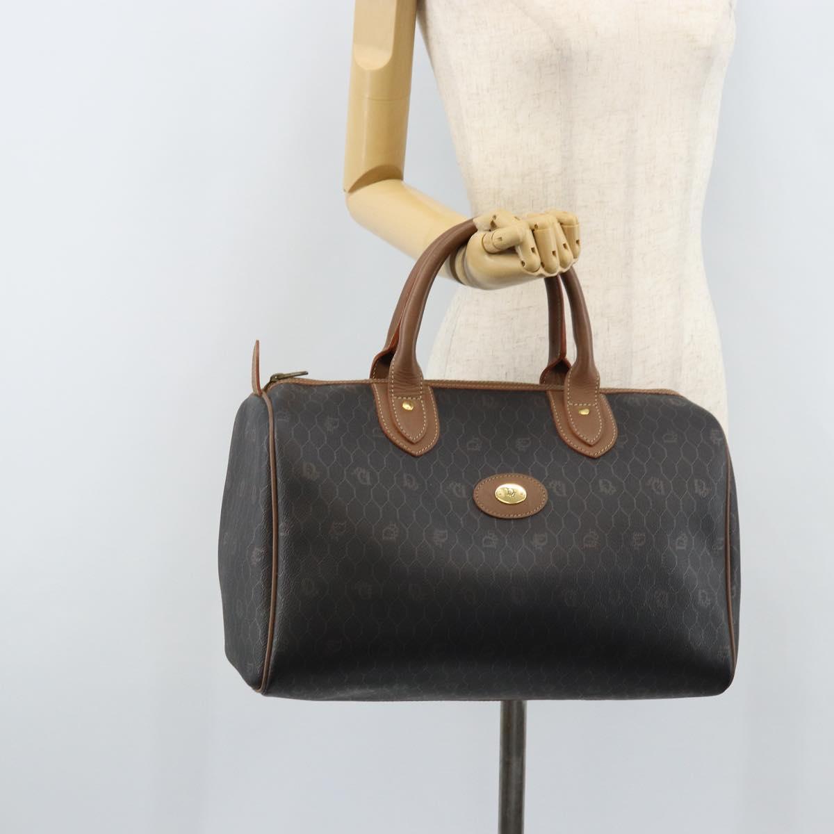 Christian Dior Honeycomb Canvas Hand Bag PVC Black Gold Auth 166851