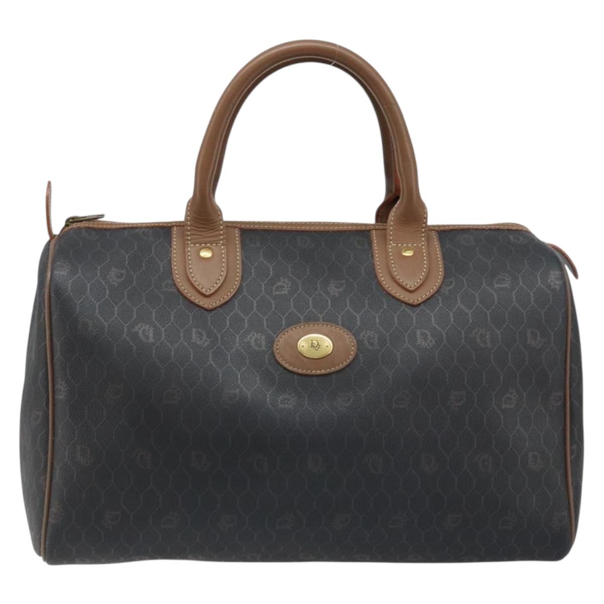 Christian Dior Honeycomb Canvas Hand Bag PVC Black Gold Auth 166851