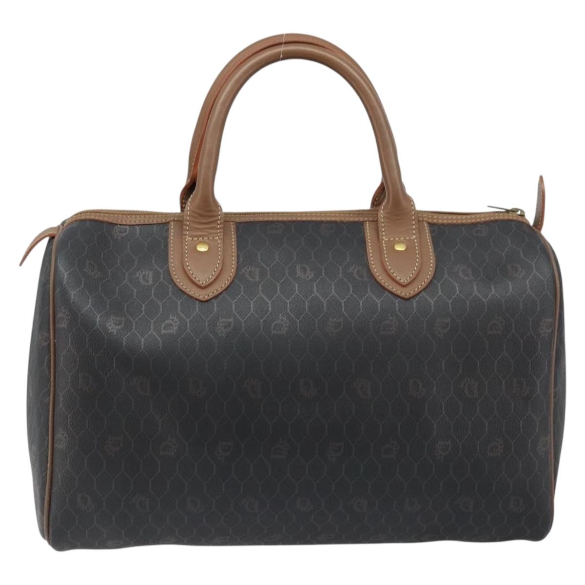 Christian Dior Honeycomb Canvas Hand Bag PVC Black Gold Auth 166851