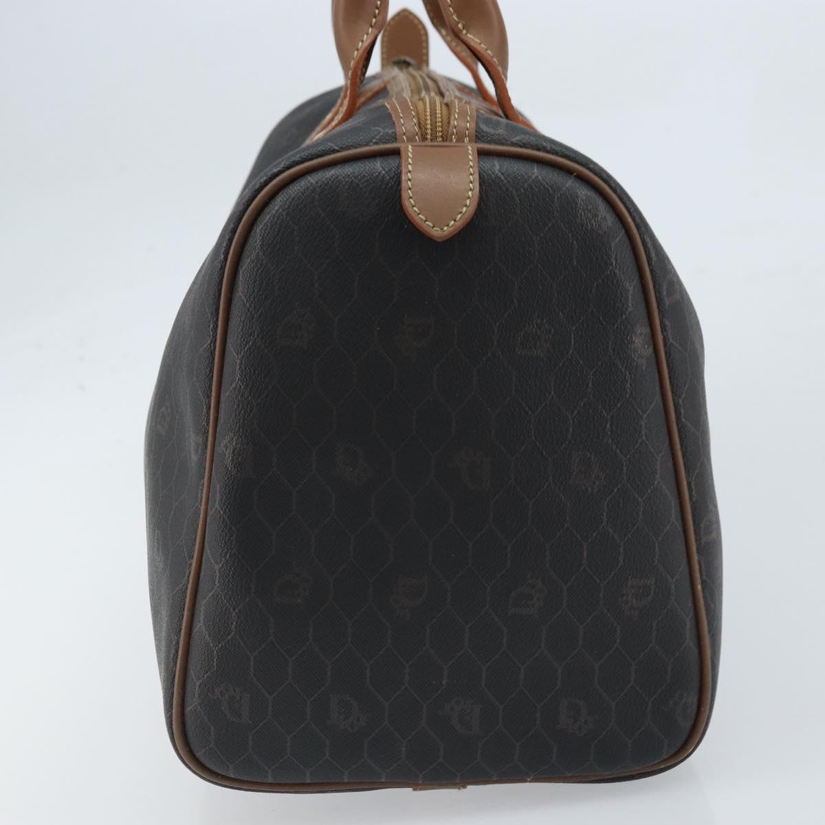 Christian Dior Honeycomb Canvas Hand Bag PVC Black Gold Auth 166851