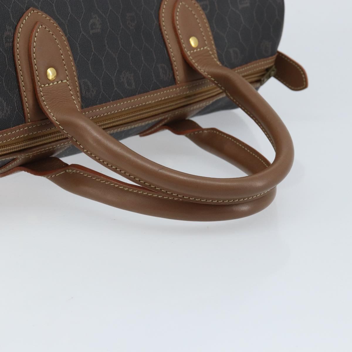 Christian Dior Honeycomb Canvas Hand Bag PVC Black Gold Auth 166851